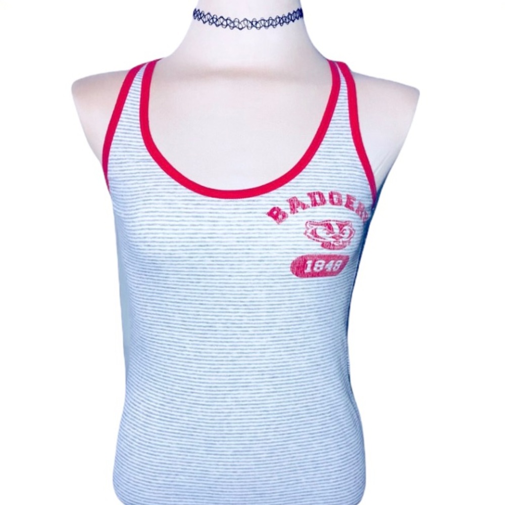 Victorias Secret Pink Badgers racerback tank top gray red Large